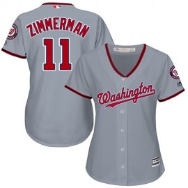 Washington Nationals #11 Ryan Zimmerman Grey Road Womens Stitched MLB Jersey
