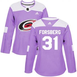 Adidas Carolina Hurricanes #31 Anton Forsberg Purple Authentic Fights Cancer Womens Stitched NHL Jersey