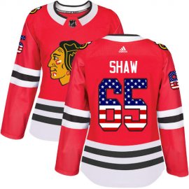 Adidas Chicago Blackhawks #65 Andrew Shaw Red Home Authentic USA Flag Womens Stitched NHL Jersey