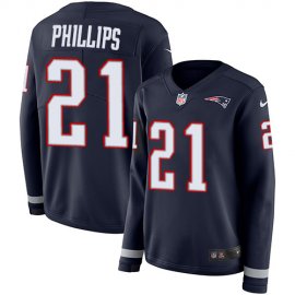 Nike New England Patriots #21 Adrian Phillips Navy Blue Team Color Womens Stitched NFL Limited Therma Long Sleeve Jersey