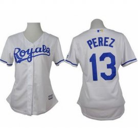 Kansas City Royals #13 Salvador Perez White Home Womens Stitched MLB Jersey