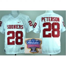 Oklahoma Sooners 28 Adrian Peterson White College Football NCAA Jersey 2014 All State Sugar Bowl Game Patch
