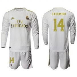 Real Madrid #14 Casemiro White Home Long Sleeves Soccer Club Jersey