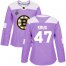 Adidas Boston Bruins #47 Torey Krug Purple Authentic Fights Cancer Stanley Cup Final Bound Womens Stitched NHL Jersey