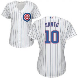 Chicago Cubs #10 Ron Santo White(Blue Strip) Home Womens Stitched MLB Jersey