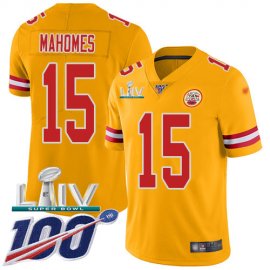 Nike Kansas City Chiefs #15 Patrick Mahomes Gold Super Bowl LIV 2020 Mens Stitched NFL Limited Inverted Legend 100th Season Jersey