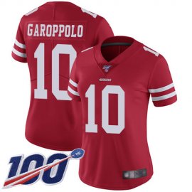 Nike San Francisco 49ers #10 Jimmy Garoppolo Red Team Color Womens Stitched NFL 100th Season Vapor Limited Jersey