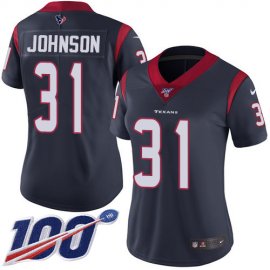 Nike Houston Texans #31 David Johnson Navy Blue Team Color Womens Stitched NFL 100th Season Vapor Untouchable Limited Jersey