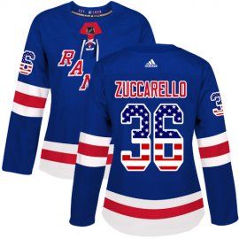 Adidas New York Rangers #36 Mats Zuccarello Royal Blue Home Authentic USA Flag Womens Stitched NHL Jersey