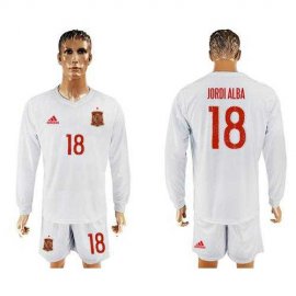 Spain #18 Jordi Alba White Away Long Sleeves Soccer Country Jersey