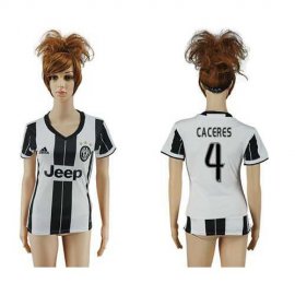 Womens Juventus #4 Caceres Home Soccer Club Jersey