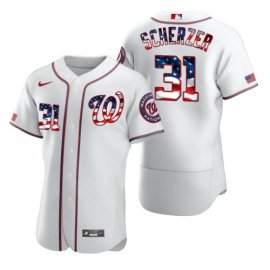 Washington Nationals #31 Max Scherzer Mens Nike White Fluttering USA Flag Limited Edition Authentic MLB Jersey