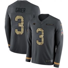 Nike Carolina Panthers #3 Will Grier Anthracite Salute to Service Mens Stitched NFL Limited Therma Long Sleeve Jersey