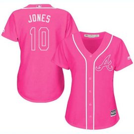 Atlanta Braves #10 Chipper Jones Pink Fashion Womens Stitched MLB Jersey