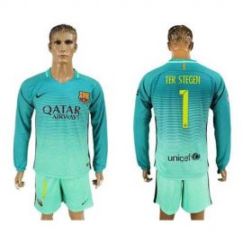 Barcelona #1 Ter Stegen Sec Away Long Sleeves Soccer Club Jersey