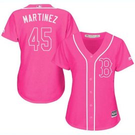 Boston Red Sox #45 Pedro Martinez Pink Fashion Womens Stitched MLB Jersey