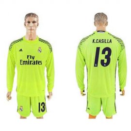 Real Madrid #13 K.Casilla Shiny Green Goalkeeper Long Sleeves Soccer Club Jersey