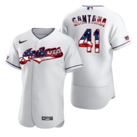 Cleveland Indians #41 Carlos Santana Mens Nike White Fluttering USA Flag Limited Edition Authentic MLB Jersey