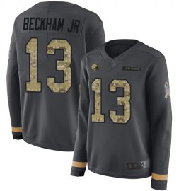 Nike Cleveland Browns #13 Odell Beckham Jr Anthracite Salute to Service Womens Stitched NFL Limited Therma Long Sleeve Jersey