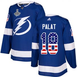 Adidas Tampa Bay Lightning #18 Ondrej Palat Blue Home Authentic USA Flag 2020 Stanley Cup Champions Stitched NHL Jersey