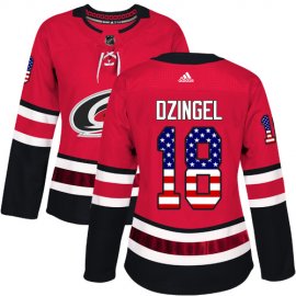 Adidas Carolina Hurricanes #18 Ryan Dzingel Red Home Authentic USA Flag Womens Stitched NHL Jersey