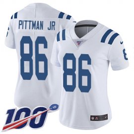 Nike Indianapolis Colts #86 Michael Pittman Jr. White Womens Stitched NFL 100th Season Vapor Untouchable Limited Jersey