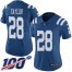 Nike Indianapolis Colts #28 Jonathan Taylor Royal Blue Womens Stitched NFL Limited Rush 100th Season Jersey