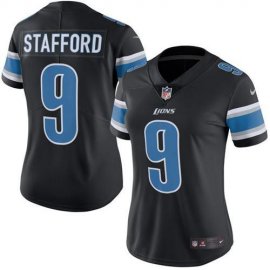 Nike Detroit Lions #9 Matthew Stafford Black Womens Stitched NFL Limited Rush Jersey