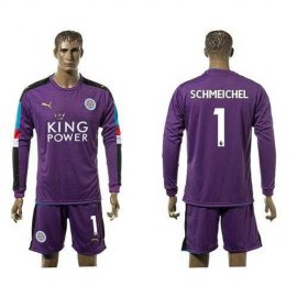 Leicester City #1 Schmeichel Purple Goalkeeper Long Sleeves Soccer Country Jersey