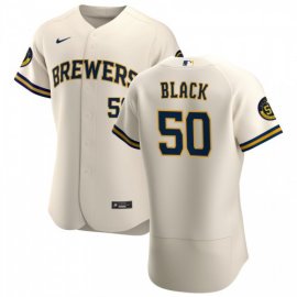 Milwaukee Brewers #50 Ray Black Mens Nike Cream Home 2020 Authentic Player MLB Jersey