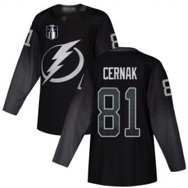 Adidas Tampa Bay Lightning #81 Erik Cernak Black 2022 Stanley Cup Final Patch Alternate Authentic Stitched NHL Jersey Mens