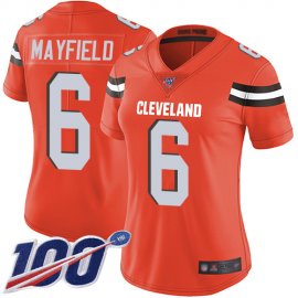 Nike Cleveland Browns #6 Baker Mayfield Orange Alternate Womens Stitched NFL 100th Season Vapor Limited Jersey