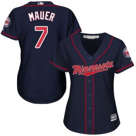 Minnesota Twins #7 Joe Mauer Navy Blue Alternate Womens Stitched MLB Jersey
