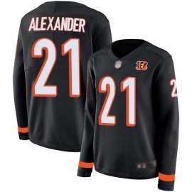 Nike Cincinnati Bengals #21 Mackensie Alexander Black Team Color Womens Stitched NFL Limited Therma Long Sleeve Jersey