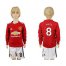 Manchester United #8 Mata Home Long Sleeves Kid Soccer Club Jersey