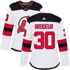 Adidas New Jersey Devils #30 Martin Brodeur White Road Authentic Womens Stitched NHL Jersey