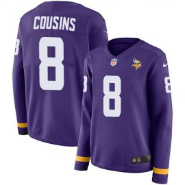 Nike Minnesota Vikings #8 Kirk Cousins Purple Team Color Womens Stitched NFL Limited Therma Long Sleeve Jersey