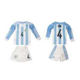 Argentina #4 Gino Home Long Sleeves Kid Soccer Country Jersey