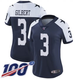 Nike Dallas Cowboys #3 Garrett Gilbert Navy Blue Thanksgiving Womens Stitched NFL 100th Season Vapor Throwback Limited Jersey