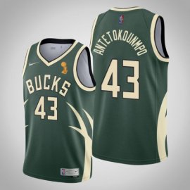 Nike Milwaukee Bucks #43 Thanasis Antetokounmpo Youth 2021 NBA Finals Champions Swingman Earned Edition Jersey Green Youth