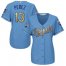 Kansas City Royals #13 Salvador Perez Light Blue Womens 2015 World Series Champions Gold Program Cool Base Stitched MLB Jersey