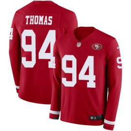 Nike San Francisco 49ers #94 Solomon Thomas Red Team Color Mens Stitched NFL Limited Therma Long Sleeve Jersey