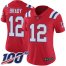 Nike New England Patriots #12 Tom Brady Red Alternate Womens Stitched NFL 100th Season Vapor Limited Jersey