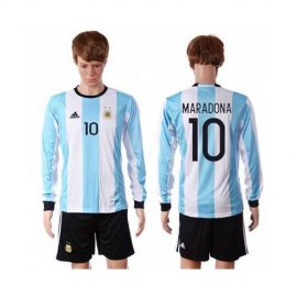 Argentina #10 Maradona Home Long Sleeves Soccer Country Jersey