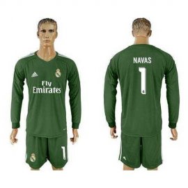 Real Madrid #1 Navas Green Goalkeeper Long Sleeves Soccer Club Jersey