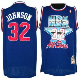 Los Angeles Lakers 32 Magic Johnson Blue 1991-92 All Star Blue M&N NBA Jerseys Cheap