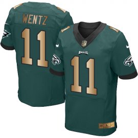 Nike Philadelphia Eagles #11 Carson Wentz Midnight Green Team Color Mens Stitched NFL New Elite Gold Jersey