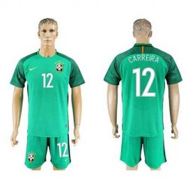 Brazil #12 Carreira Green Goalkeeper Soccer Country Jersey