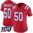 Nike New England Patriots #50 Chase Winovich Red Alternate Womens Stitched NFL 100th Season Vapor Limited Jersey