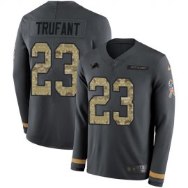 Nike Detroit Lions #23 Desmond Trufant Anthracite Salute to Service Mens Stitched NFL Limited Therma Long Sleeve Jersey